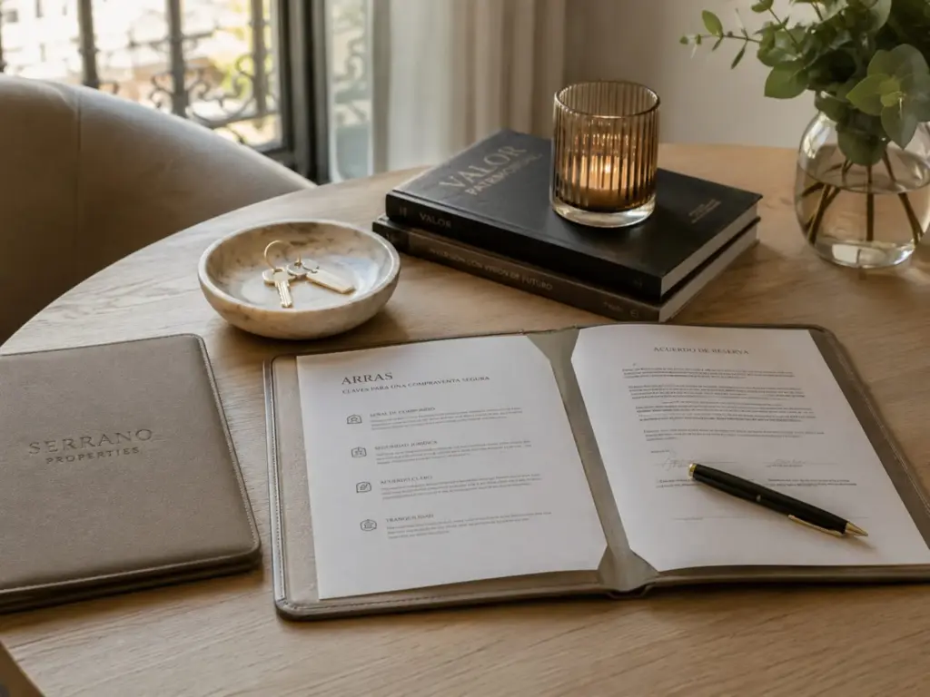 Contrato de arras y documentación preparada para una compraventa inmobiliaria segura