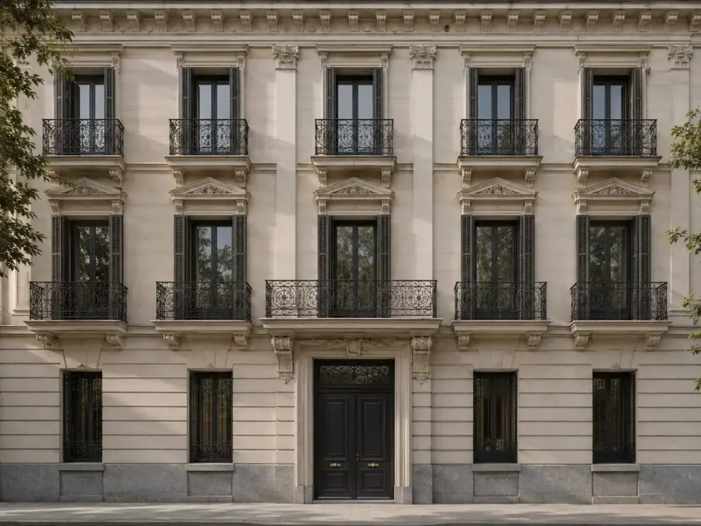 Fachada clásica frontal vinculada a vivienda patrimonial